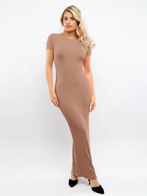 Shapewear Modal Short Sleeve Mock Neck Slimming Maxi Dress