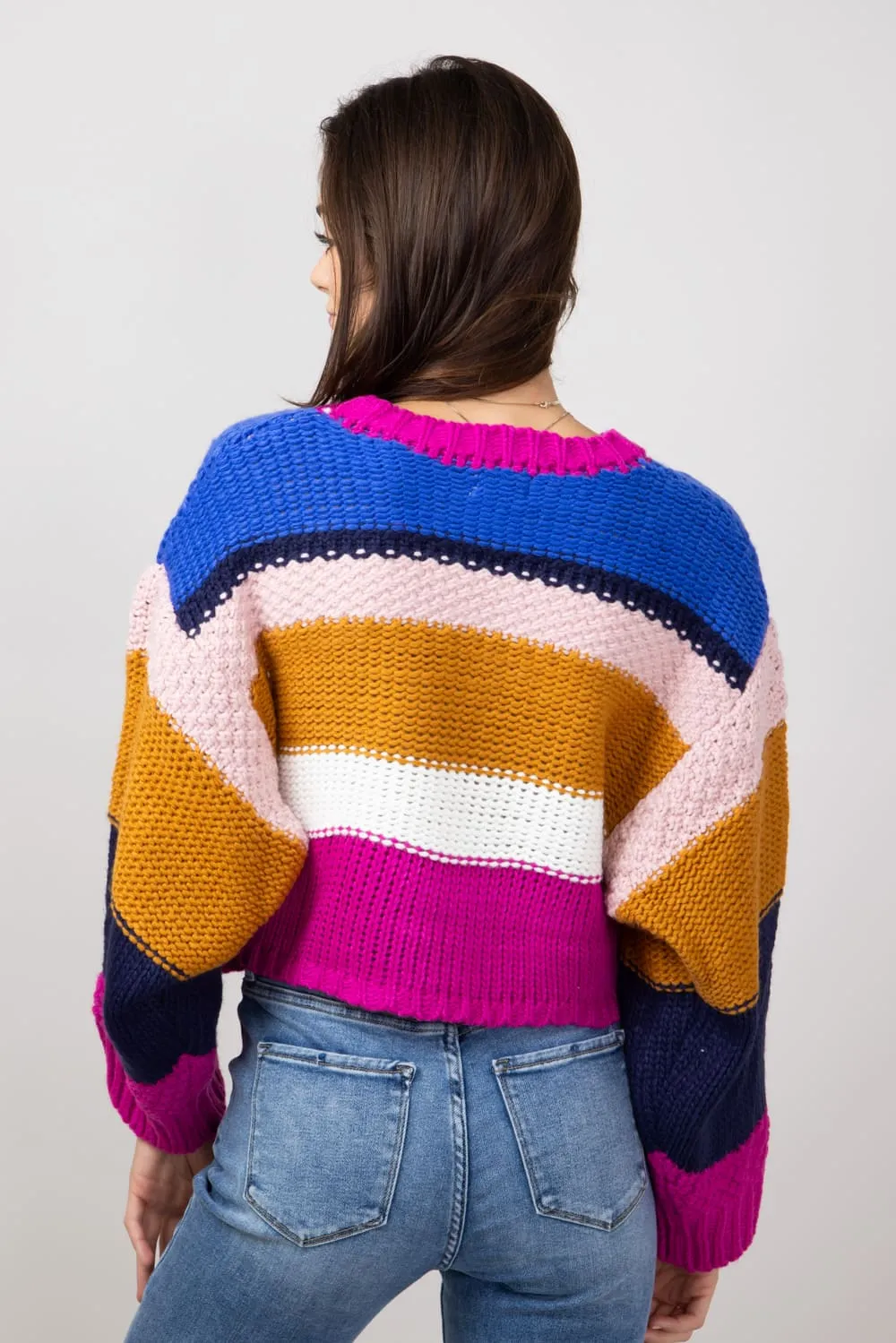 Simply Southern Striped Cropped Sweater for Women in Royal | PP-0224-SWTR-CLRSTRP-ROYAL