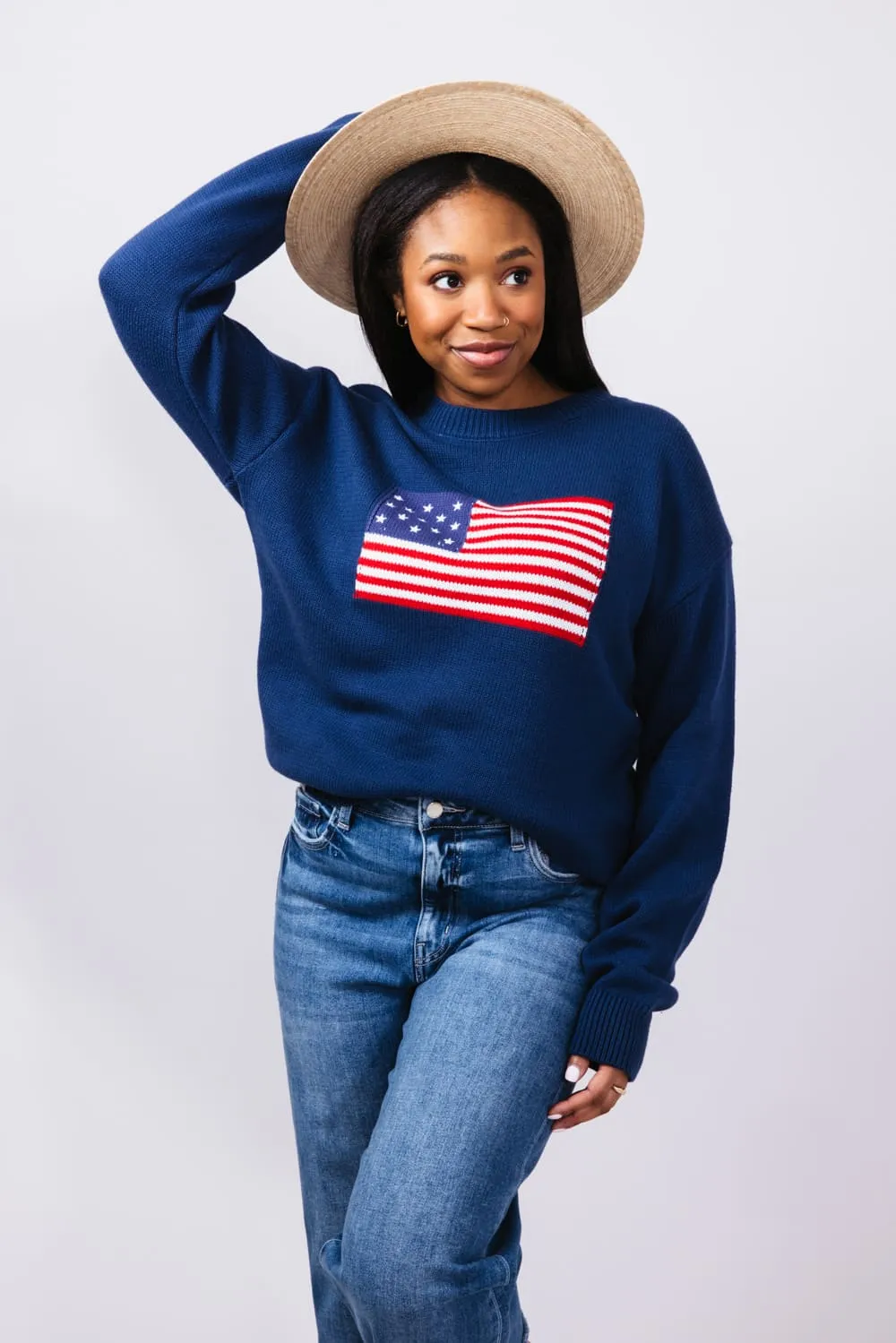Simply Southern USA Sweater for Women in Navy | 0125-MN-SWTR-USA-NAVY