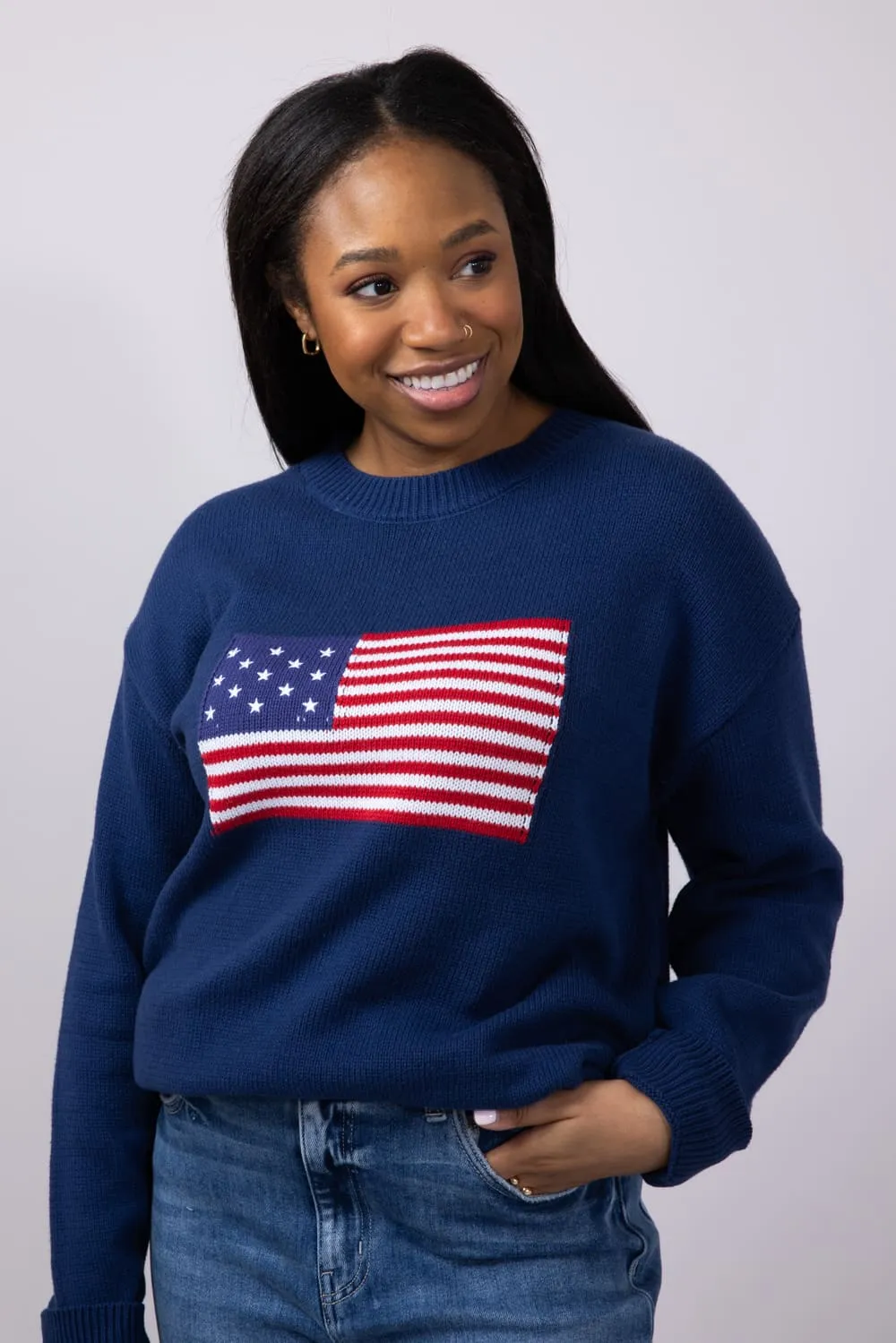 Simply Southern USA Sweater for Women in Navy | 0125-MN-SWTR-USA-NAVY