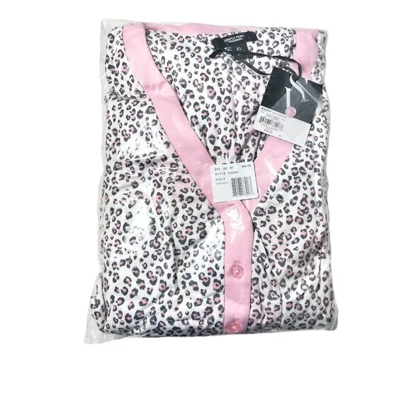 Simply Vera Wang Womens White Pink Leopard Long Sleeve Onesie Pajamas Sz XL NWT