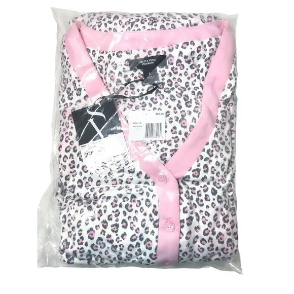 Simply Vera Wang Womens White Pink Leopard Print Pockets Onesie Pajamas Sz L NWT