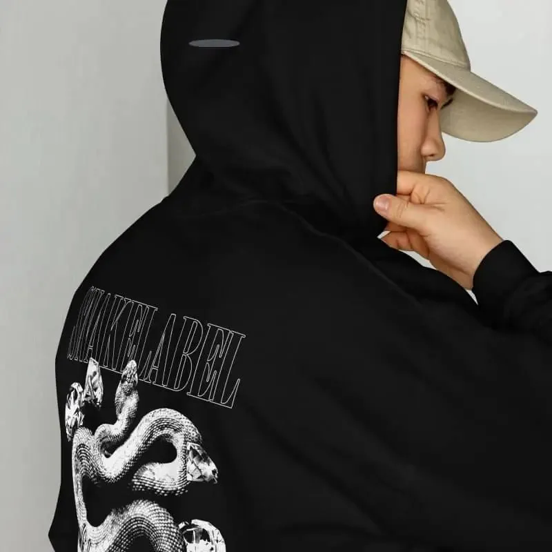Snake Print Hoodie: 50% Cotton & 50% Polyester Blend with Double-Lined Hood