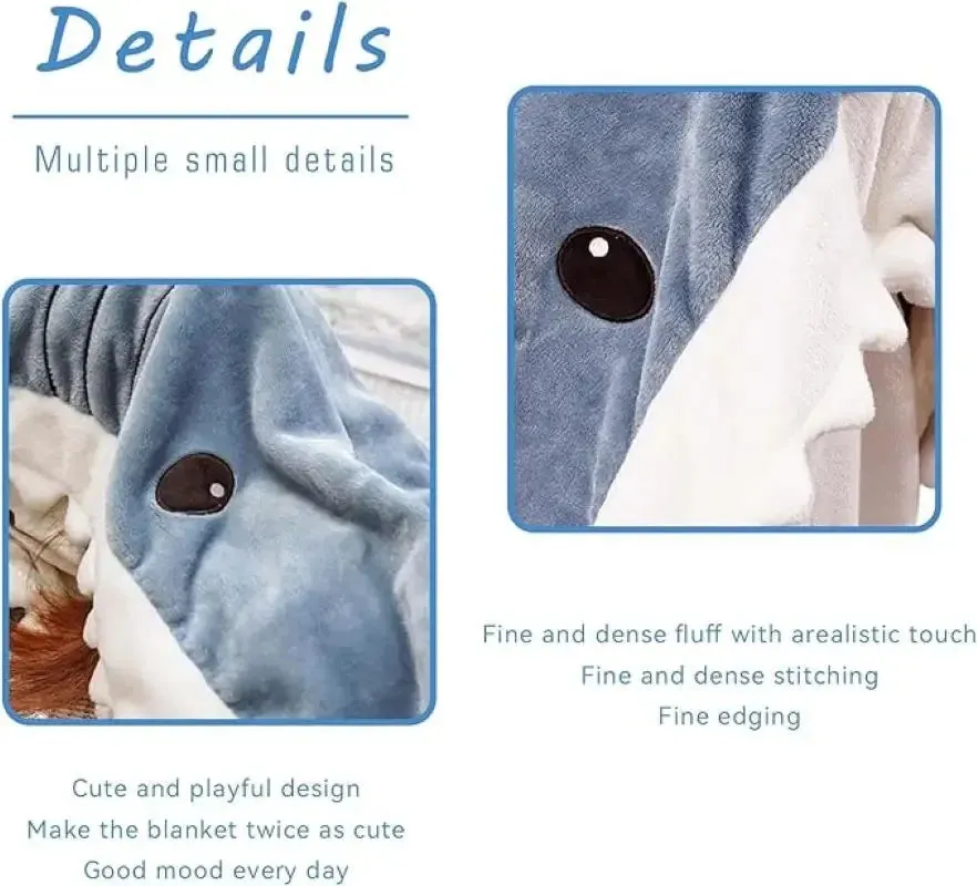Soft Plush Wearable Shark Blanket Cartoon Animal Onesie Pajamas Cosplay Costume Sleep Bag for Adults Kids Flannel Pink Blue