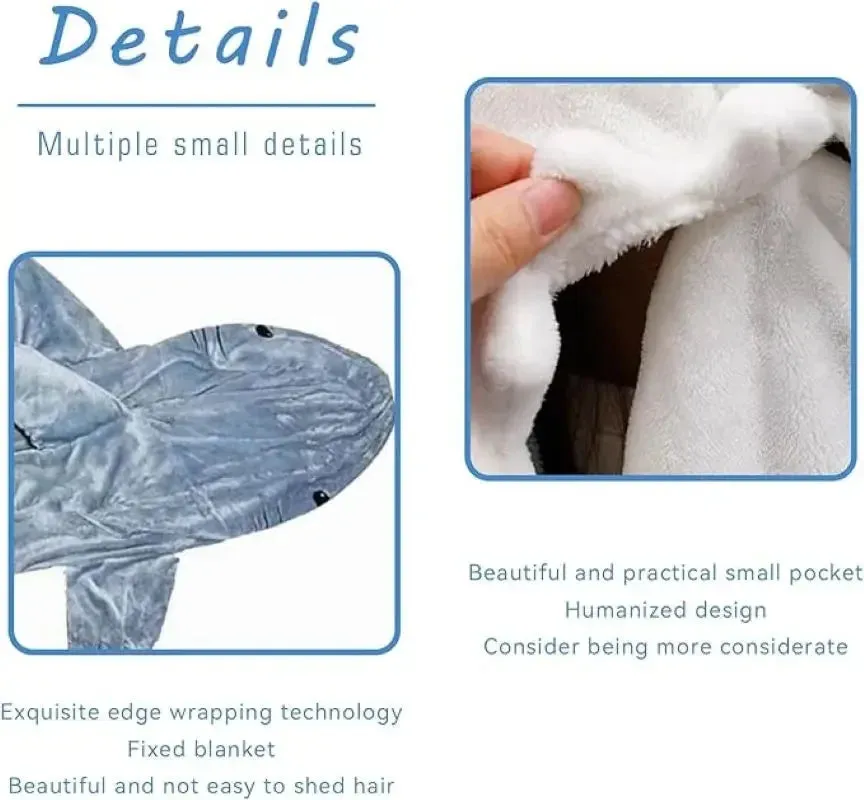 Soft Plush Wearable Shark Blanket Cartoon Animal Onesie Pajamas Cosplay Costume Sleep Bag for Adults Kids Flannel Pink Blue