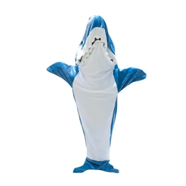 Soft Plush Wearable Shark Blanket Cartoon Animal Onesie Pajamas Cosplay Costume Sleep Bag for Adults Kids Flannel Pink Blue