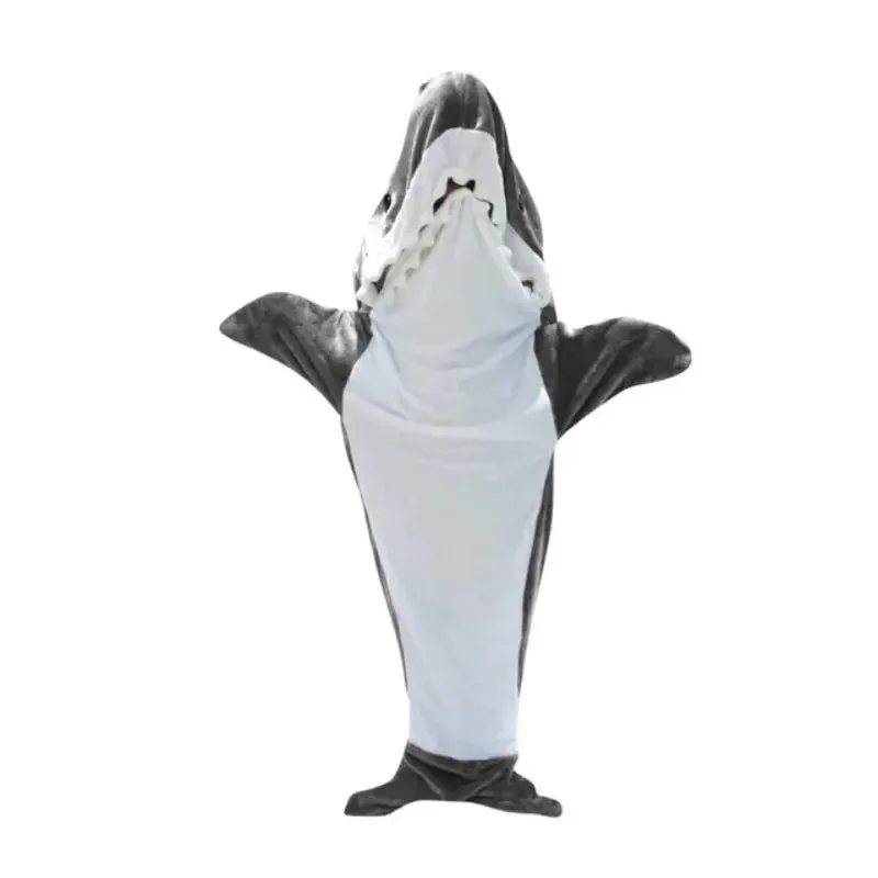 Soft Plush Wearable Shark Blanket Cartoon Animal Onesie Pajamas Cosplay Costume Sleep Bag for Adults Kids Flannel Pink Blue