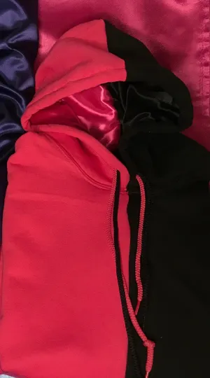 Split Satin Lined Hoodie ™️: Black/Pink