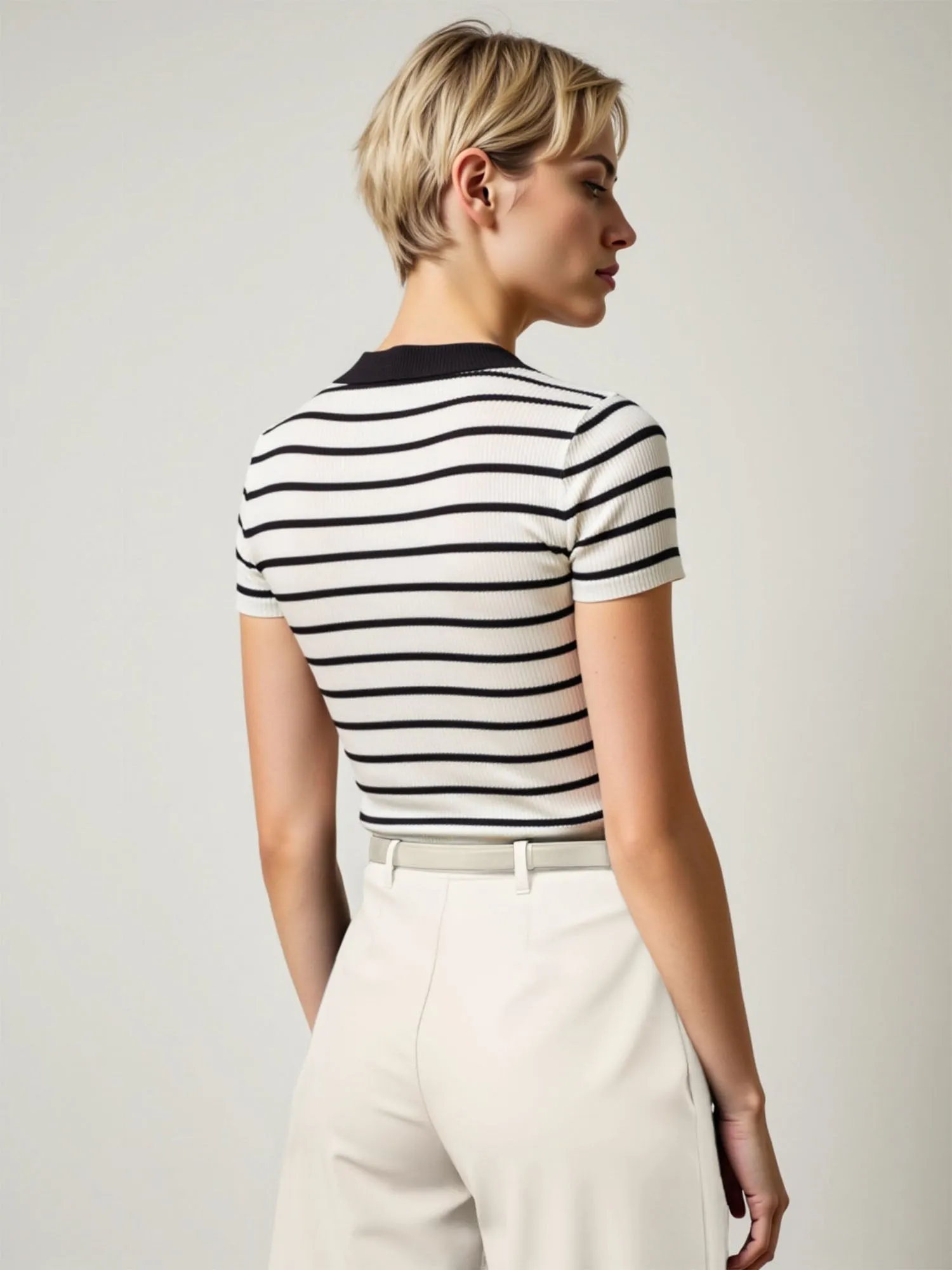 Striped Polo Knit Top