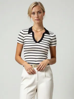 Striped Polo Knit Top