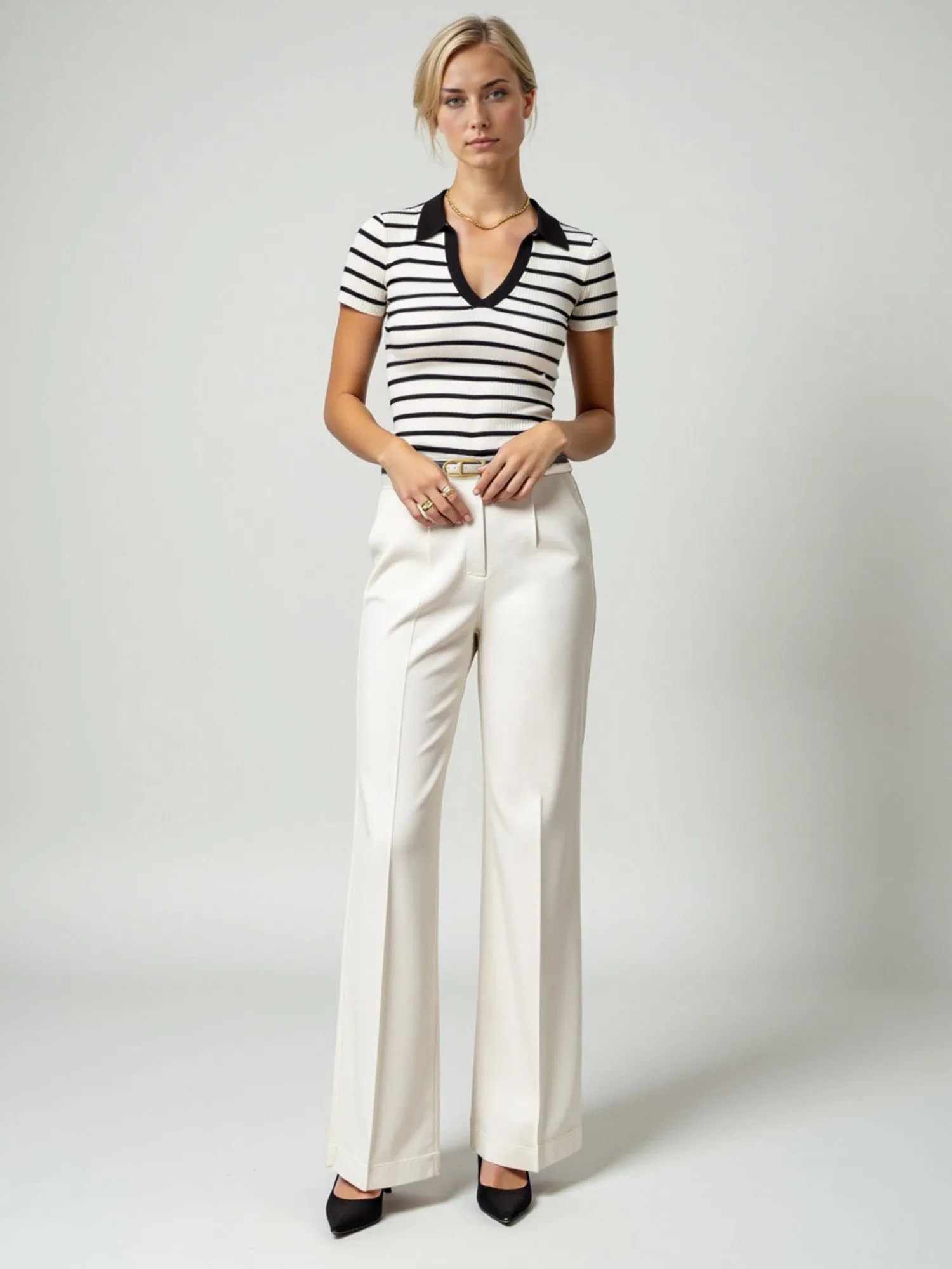 Striped Polo Knit Top