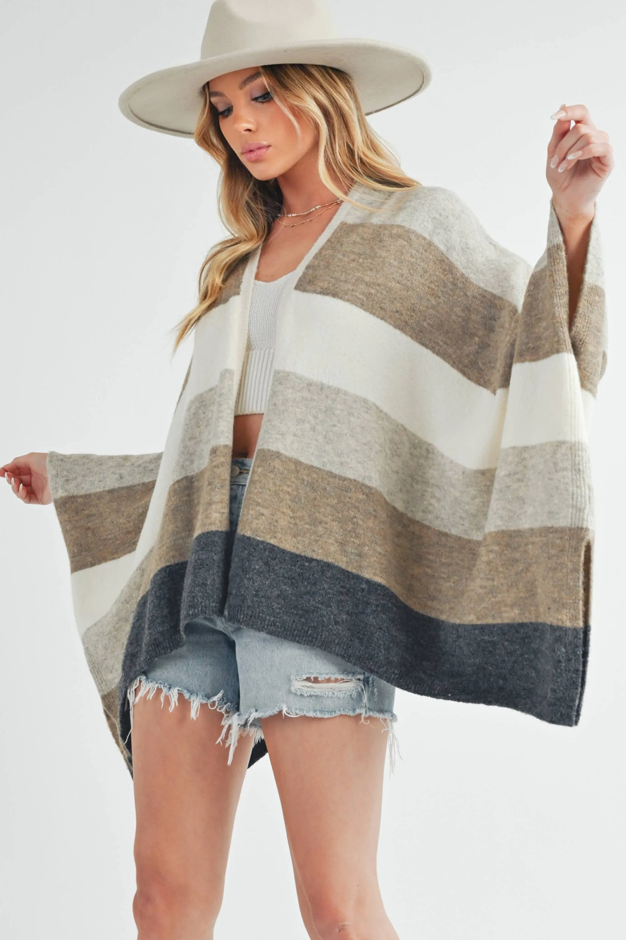 Striped Poncho Cardigan