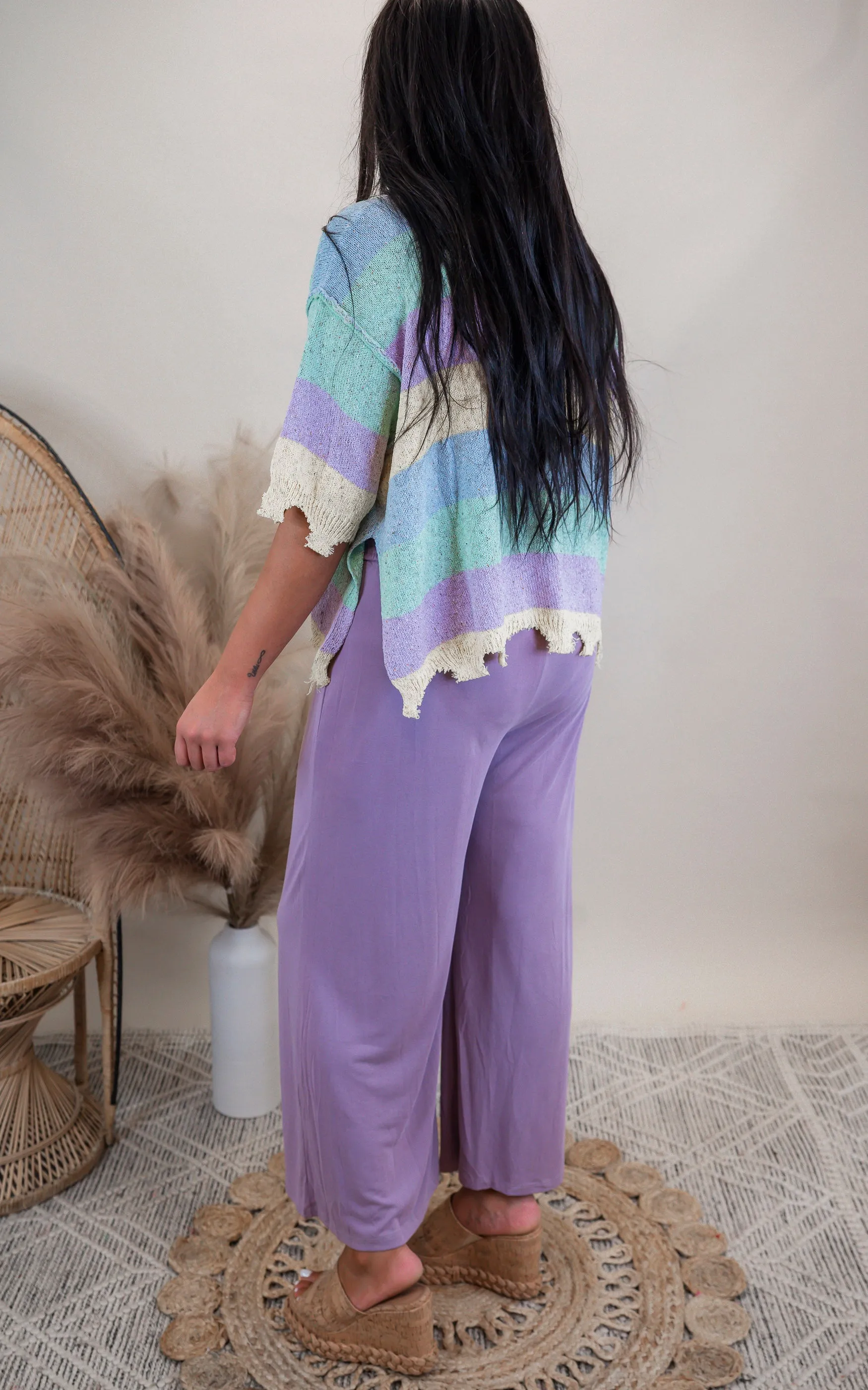 Striped Short Sleeve Sweater | PEACH LOVE