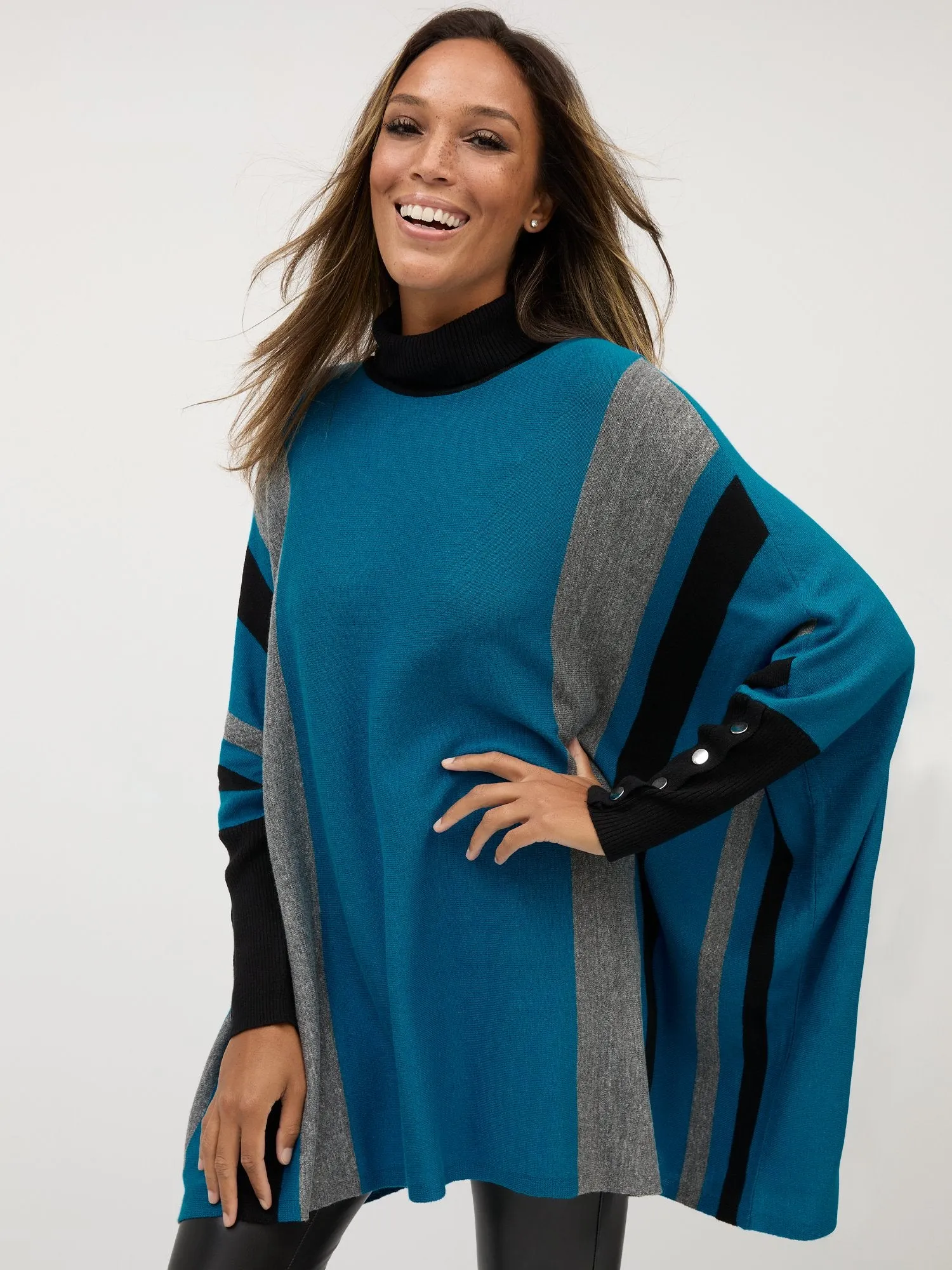 Striped Turtleneck Poncho