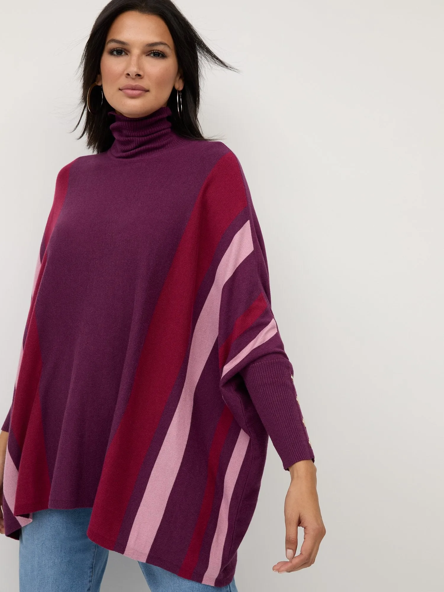 Striped Turtleneck Poncho