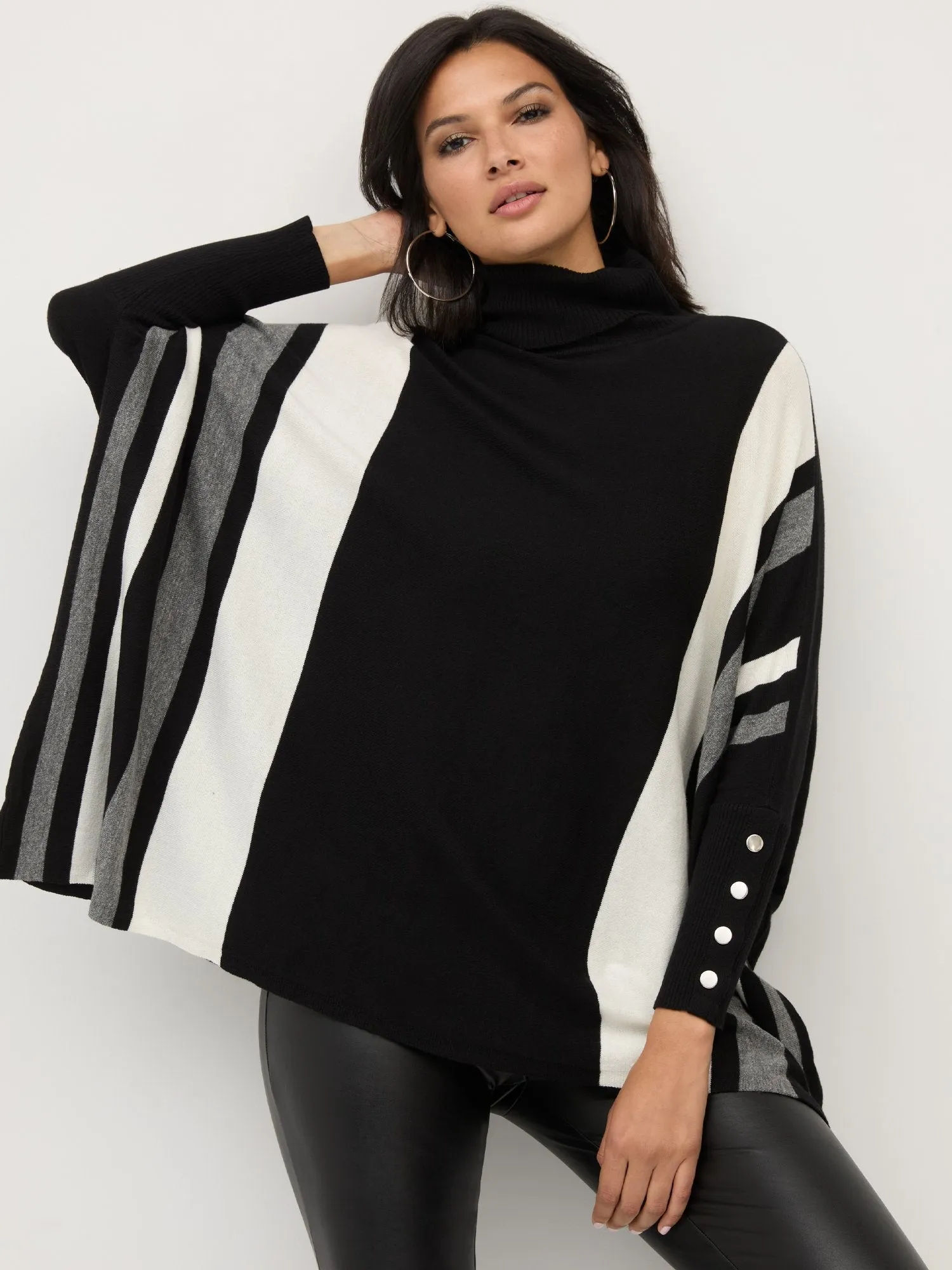 Striped Turtleneck Poncho
