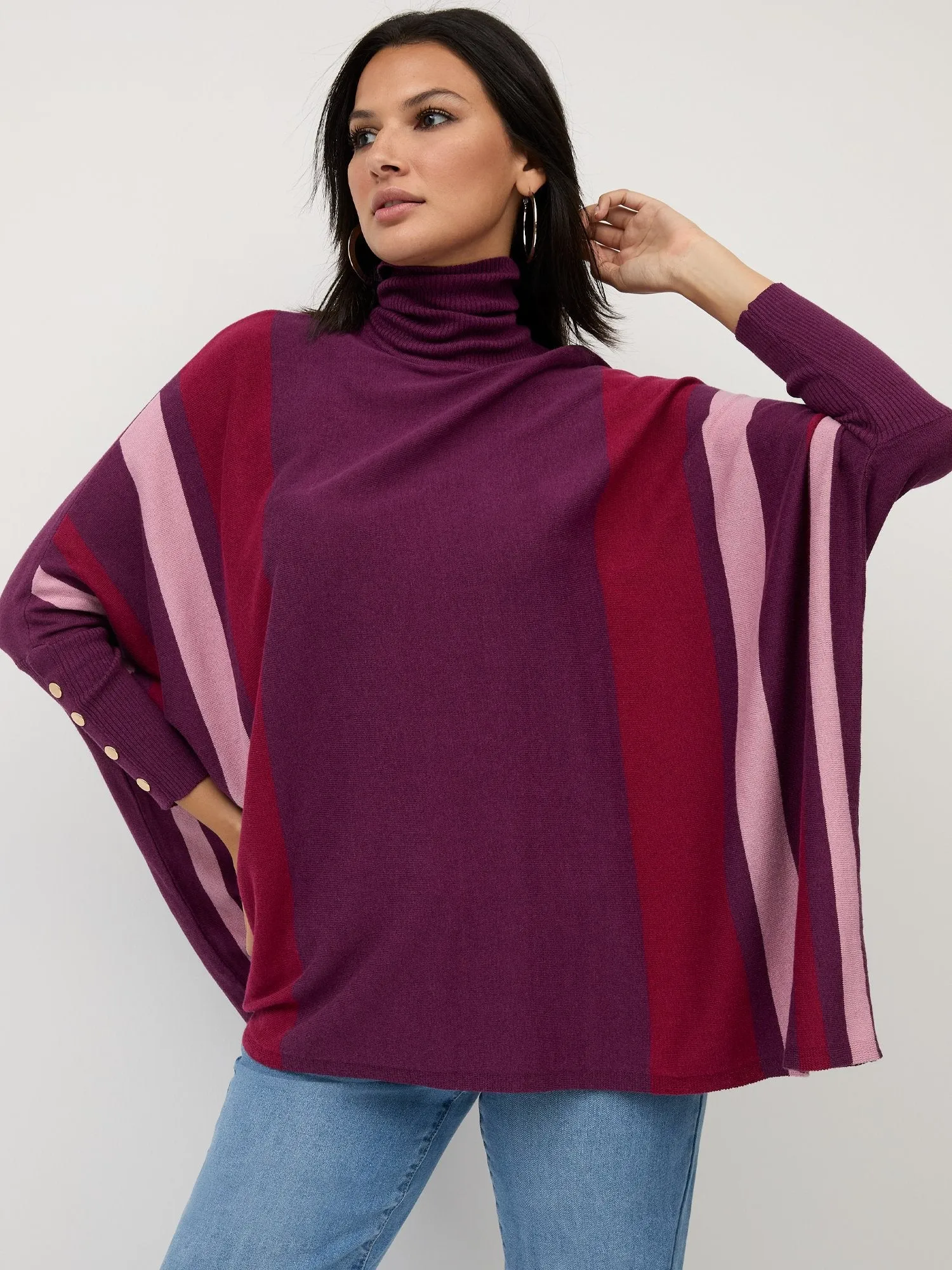 Striped Turtleneck Poncho