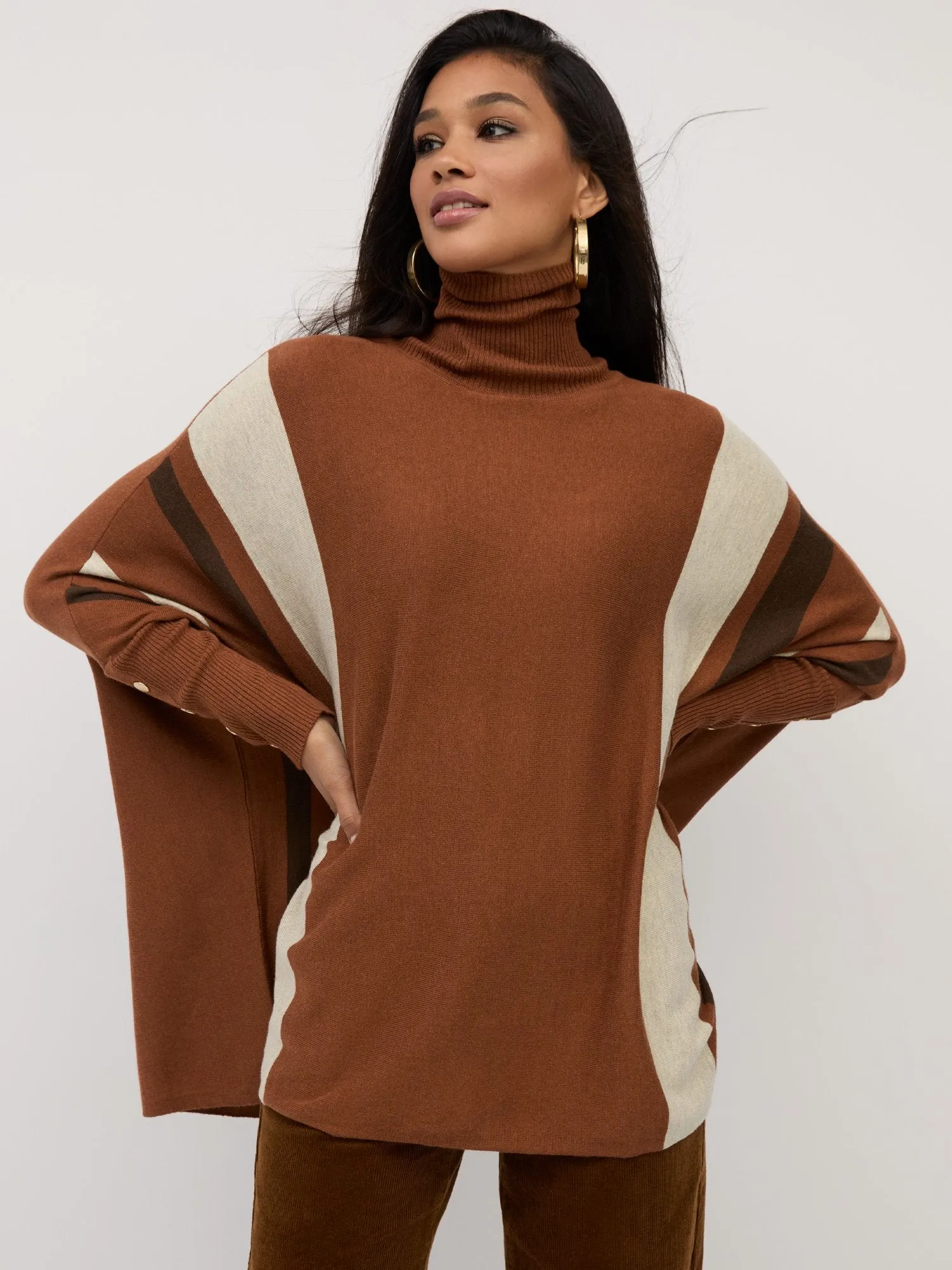 Striped Turtleneck Poncho