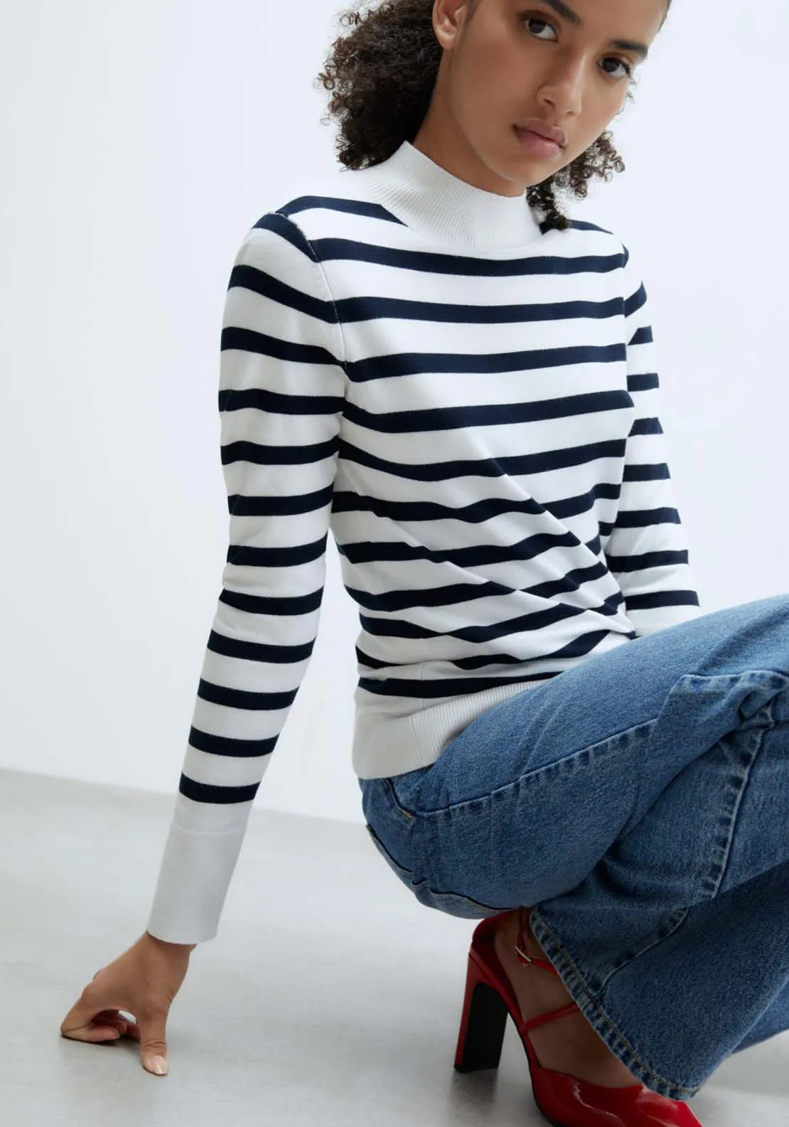 Stripes high-neck sweater - White