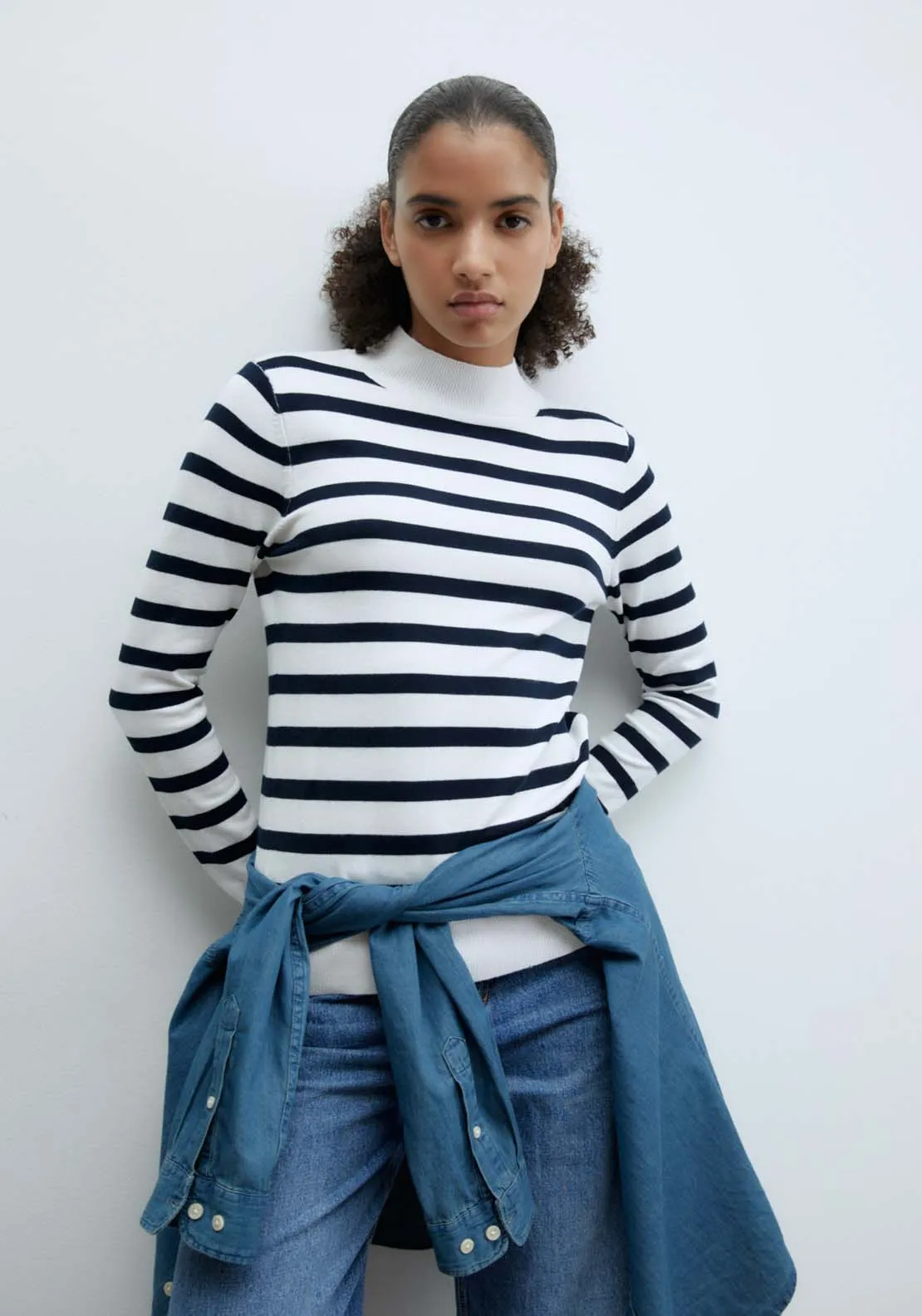 Stripes high-neck sweater - White