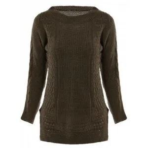 Stylish Round Neck Long Sleeve Solid Color Furcal Women's Sweater - Deep Brown One Size(fit Our Size)