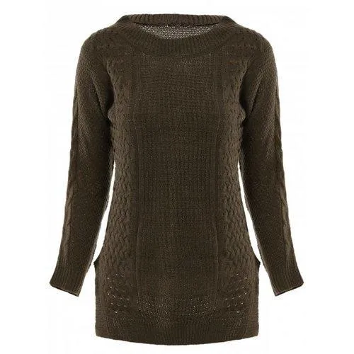 Stylish Round Neck Long Sleeve Solid Color Furcal Women's Sweater - Deep Brown One Size(fit Our Size)