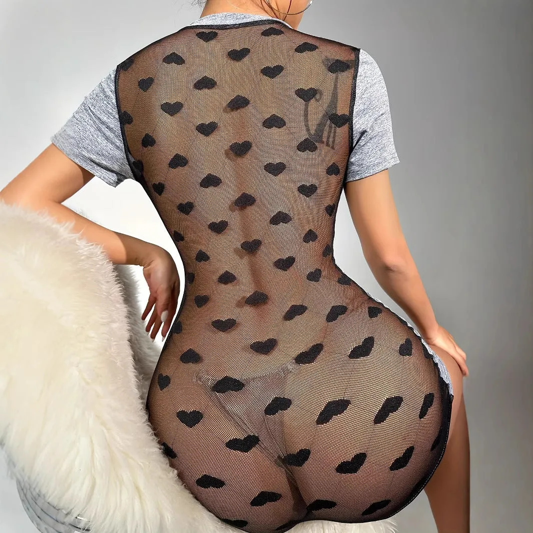 Sultry Short-Sleeved V-Neck Patchwork Lounge Jumpsuit