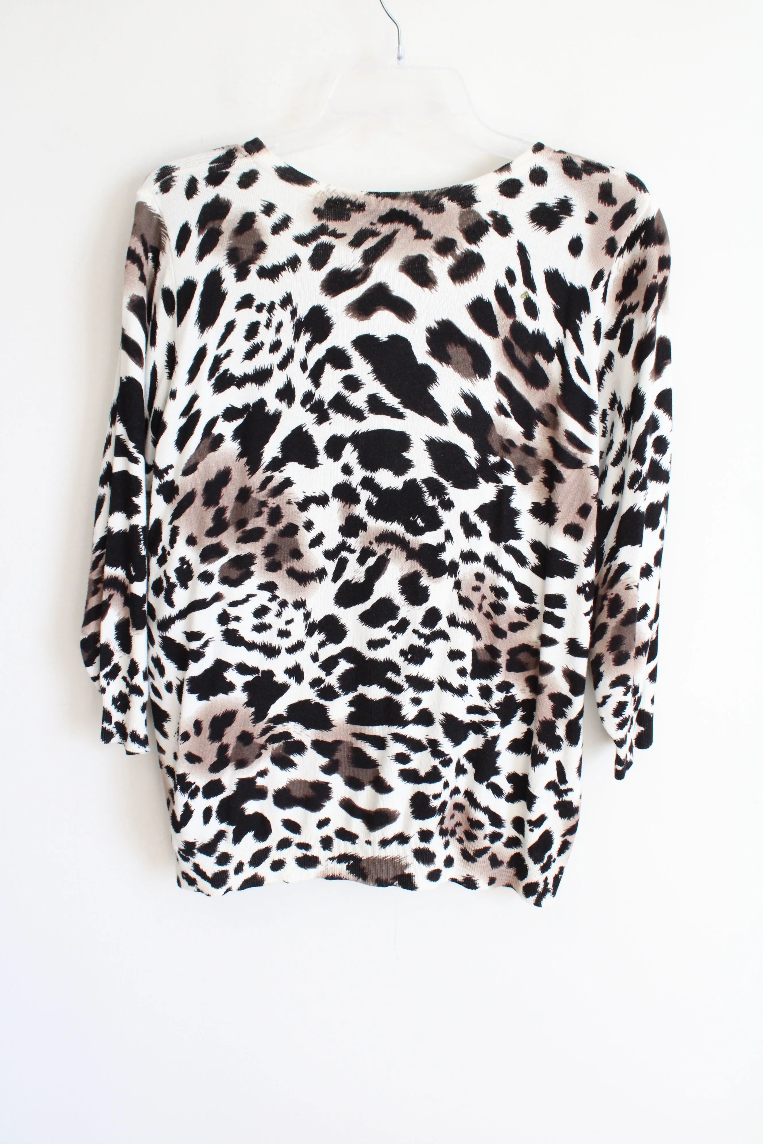 Susan Graver Cheetah Print Beaded Knit Cardigan | L