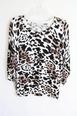 Susan Graver Cheetah Print Beaded Knit Cardigan | L