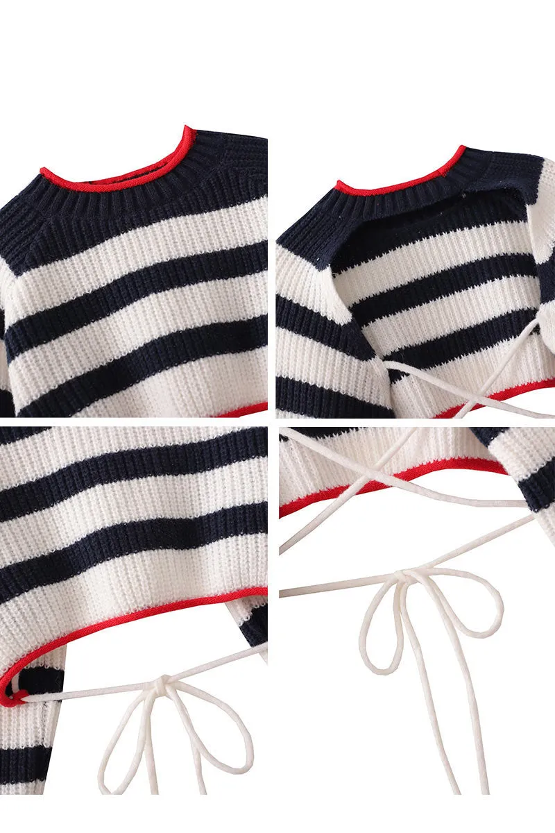 TF820 Open Back Cropped Sweater Top