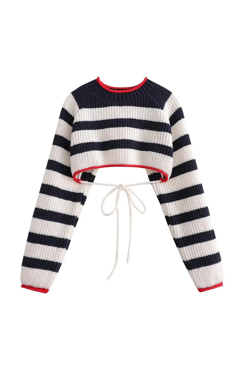 TF820 Open Back Cropped Sweater Top