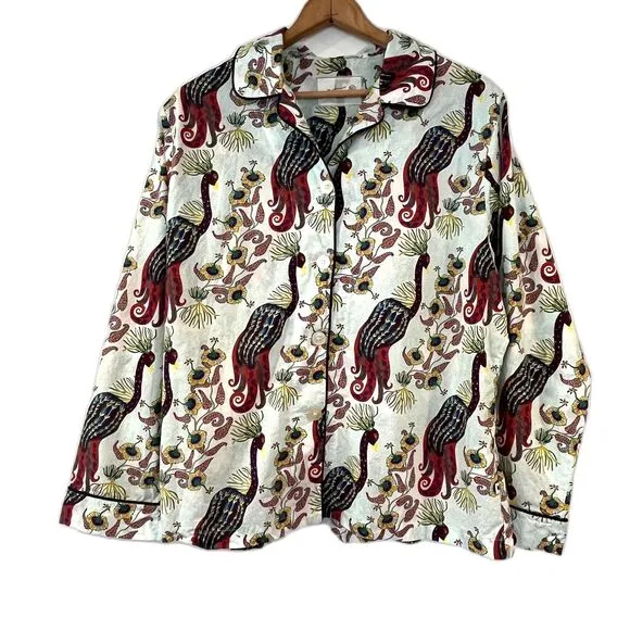 The Cat's Pajamas Peacock Tropicale 2 Piece Luxe Pima Cotton Button Front XL