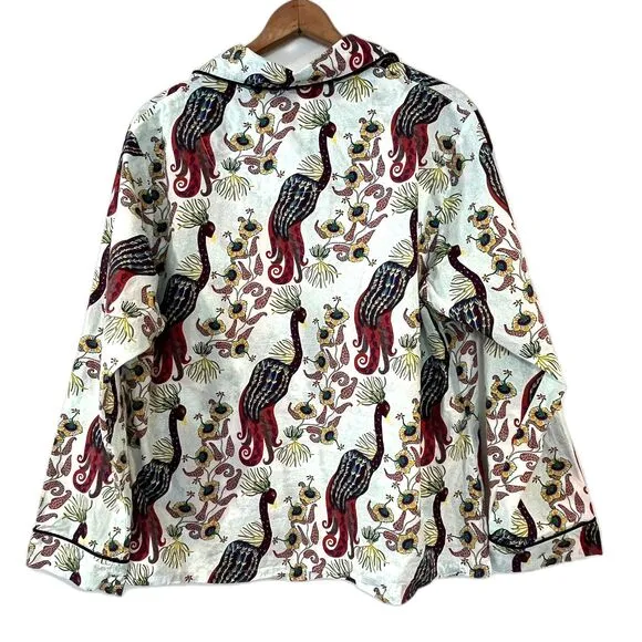 The Cat's Pajamas Peacock Tropicale 2 Piece Luxe Pima Cotton Button Front XL