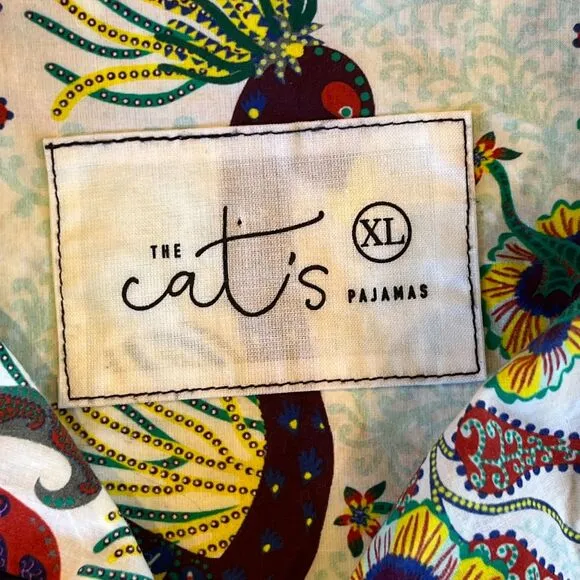 The Cat's Pajamas Peacock Tropicale 2 Piece Luxe Pima Cotton Button Front XL
