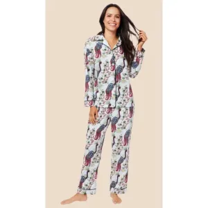 The Cat's Pajamas Peacock Tropicale 2 Piece Luxe Pima Cotton Button Front XL