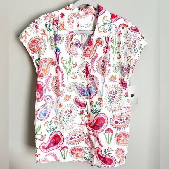 The Cats Pajamas Top PJ New Large Paisley Print Sleepwear