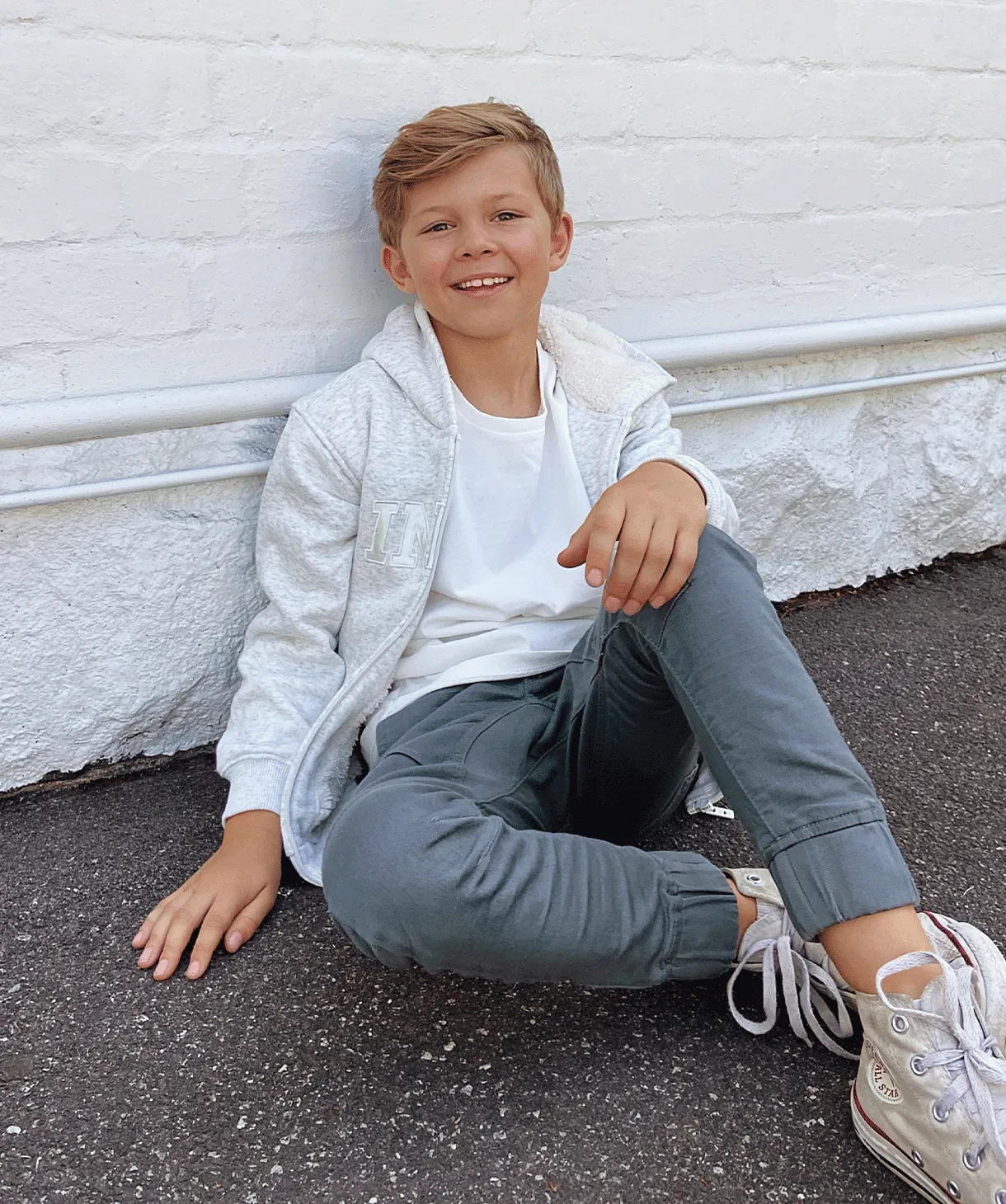 The Sherpa Huntington Hoodie - Light Grey Marle/White