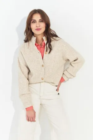 TIANA - Cardigan beige tricot à col montant