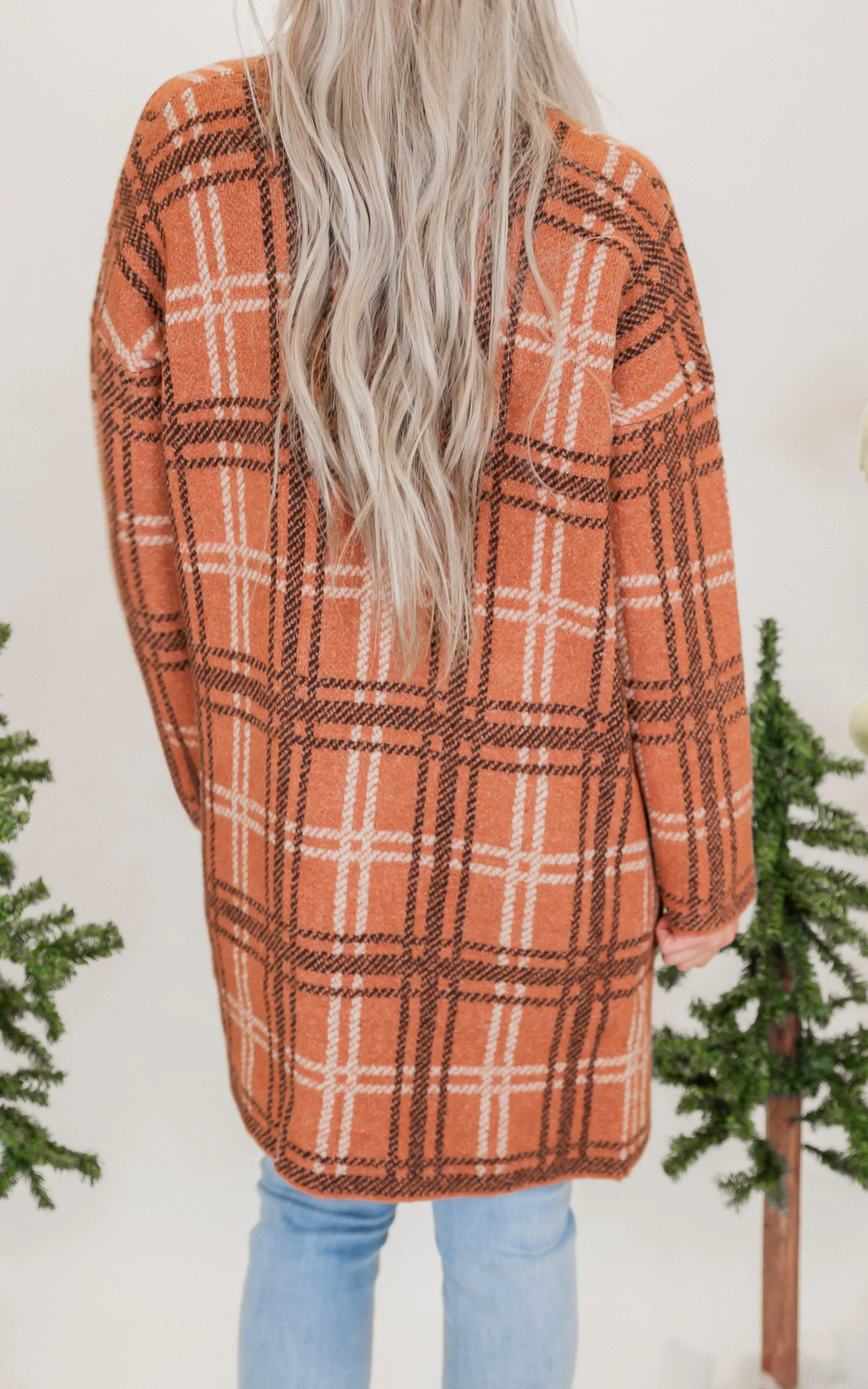 Toffee Jacquard Check Open Front Cardigan - Final Sale