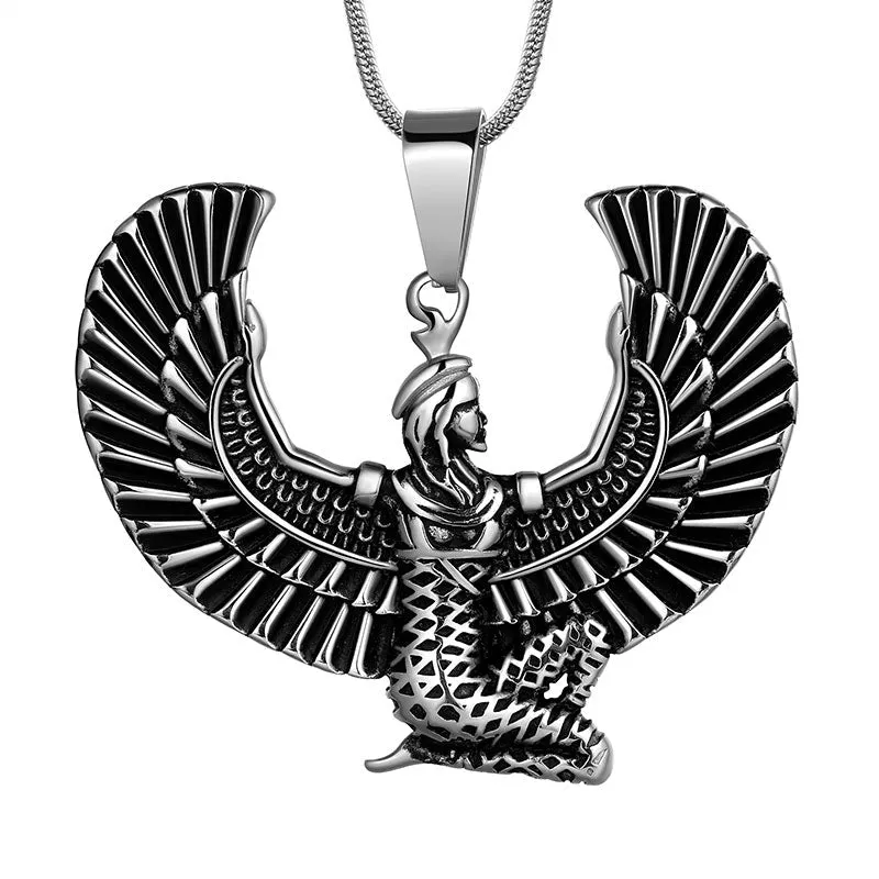 Tokyo Mart Men Ancient Egyptian Queen Necklace Tail Wing Pendant Pendant Jewelry Stainless Steel