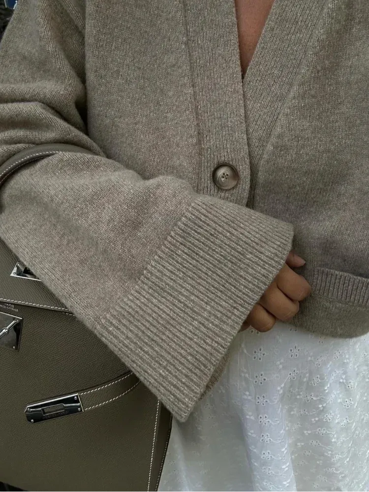 Trendy Loose-Fit V-Neck Short Knit Cardigan for Women