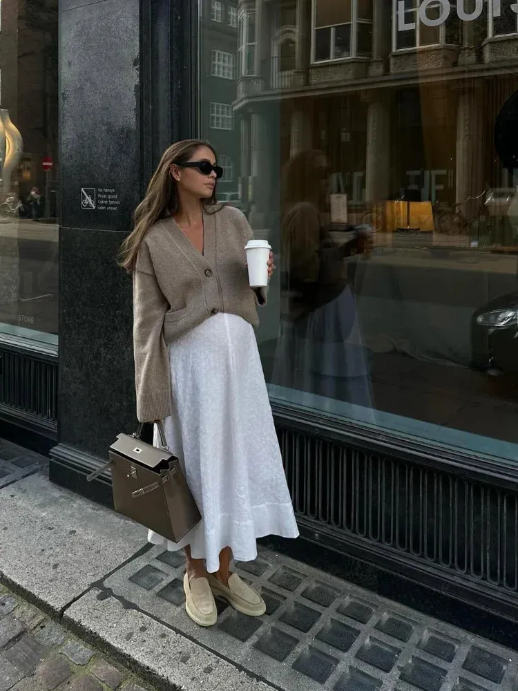 Trendy Loose-Fit V-Neck Short Knit Cardigan for Women