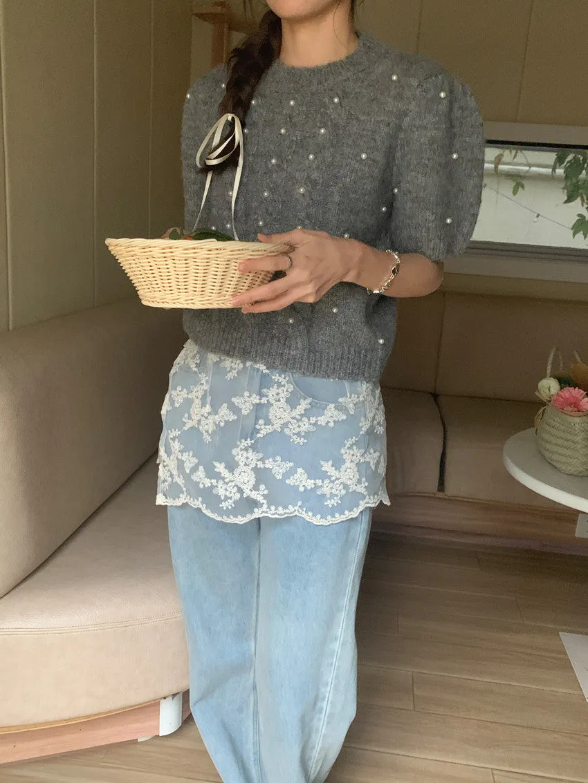 Twist beaded short-sleeved sweater