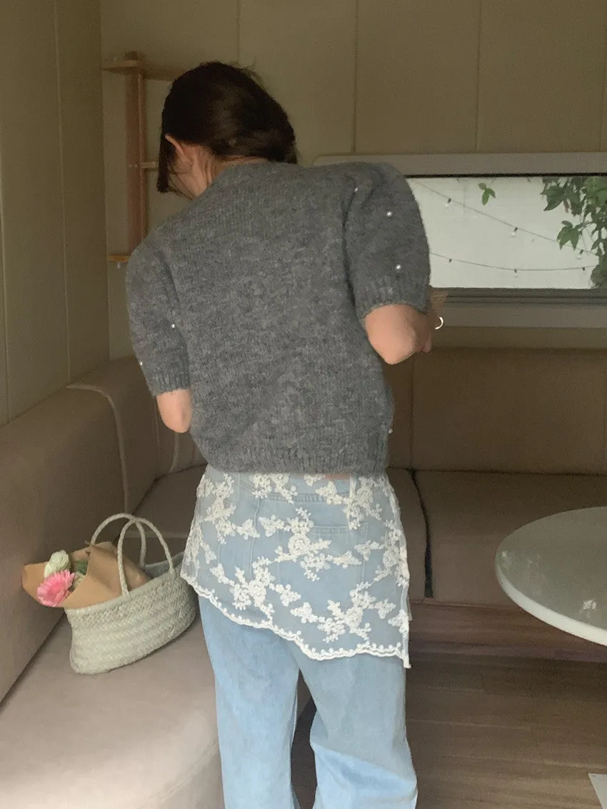 Twist beaded short-sleeved sweater