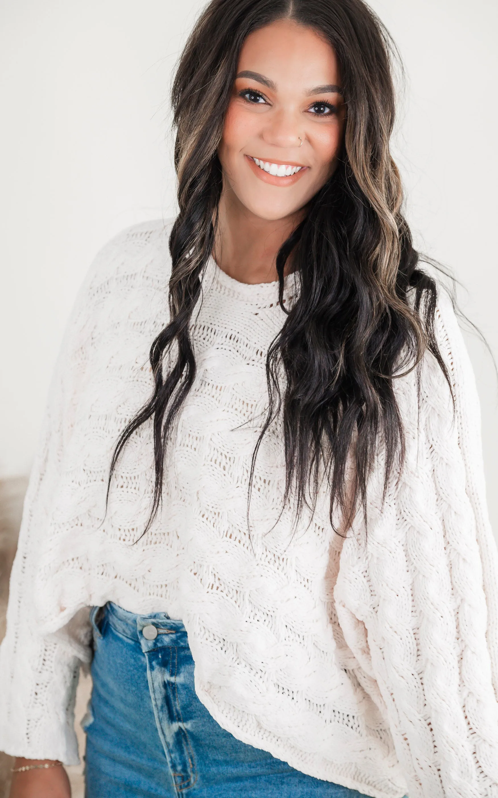 Twisted Cream Cable Oversized Sweater | POL - Final Sale