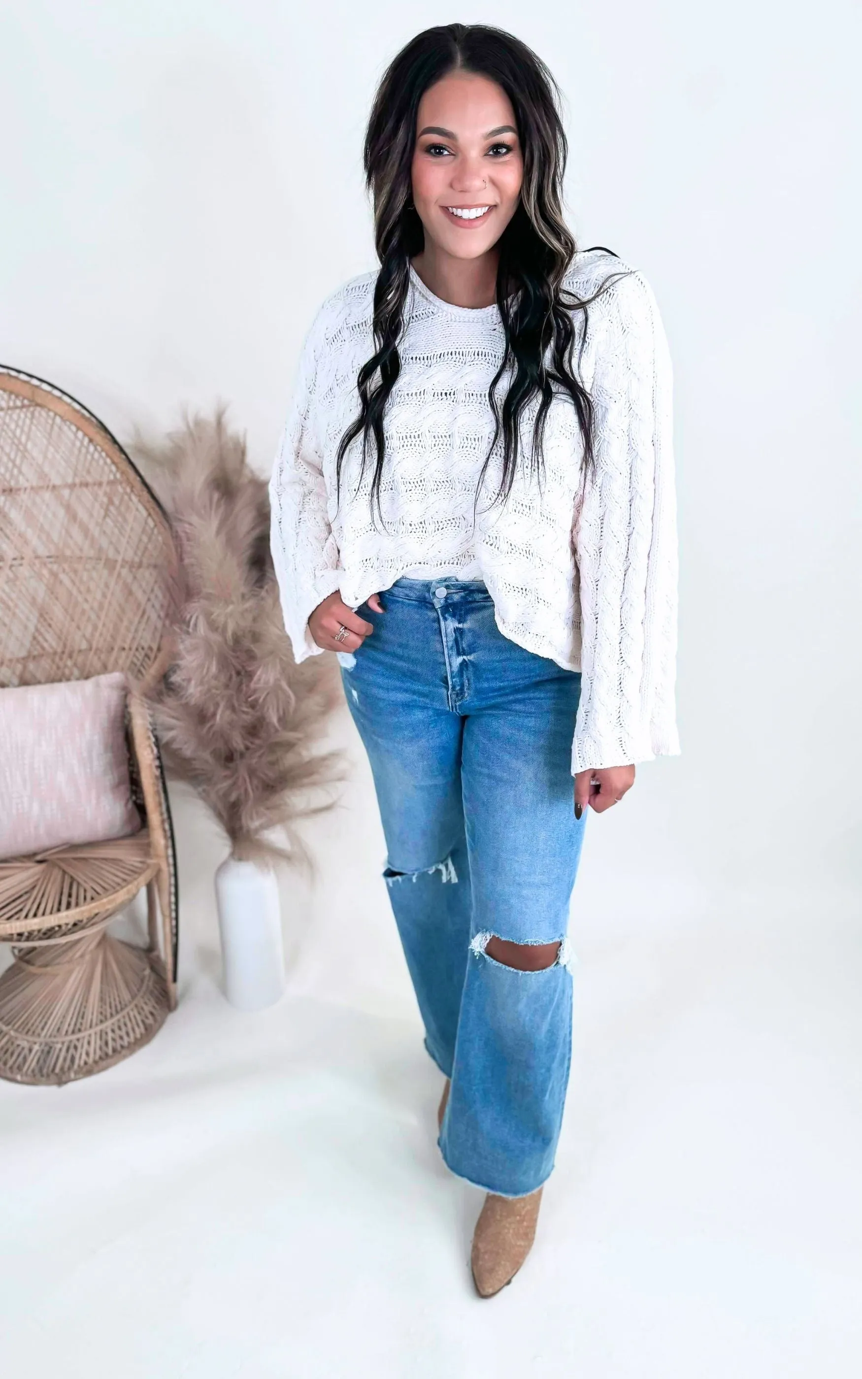 Twisted Cream Cable Oversized Sweater | POL - Final Sale