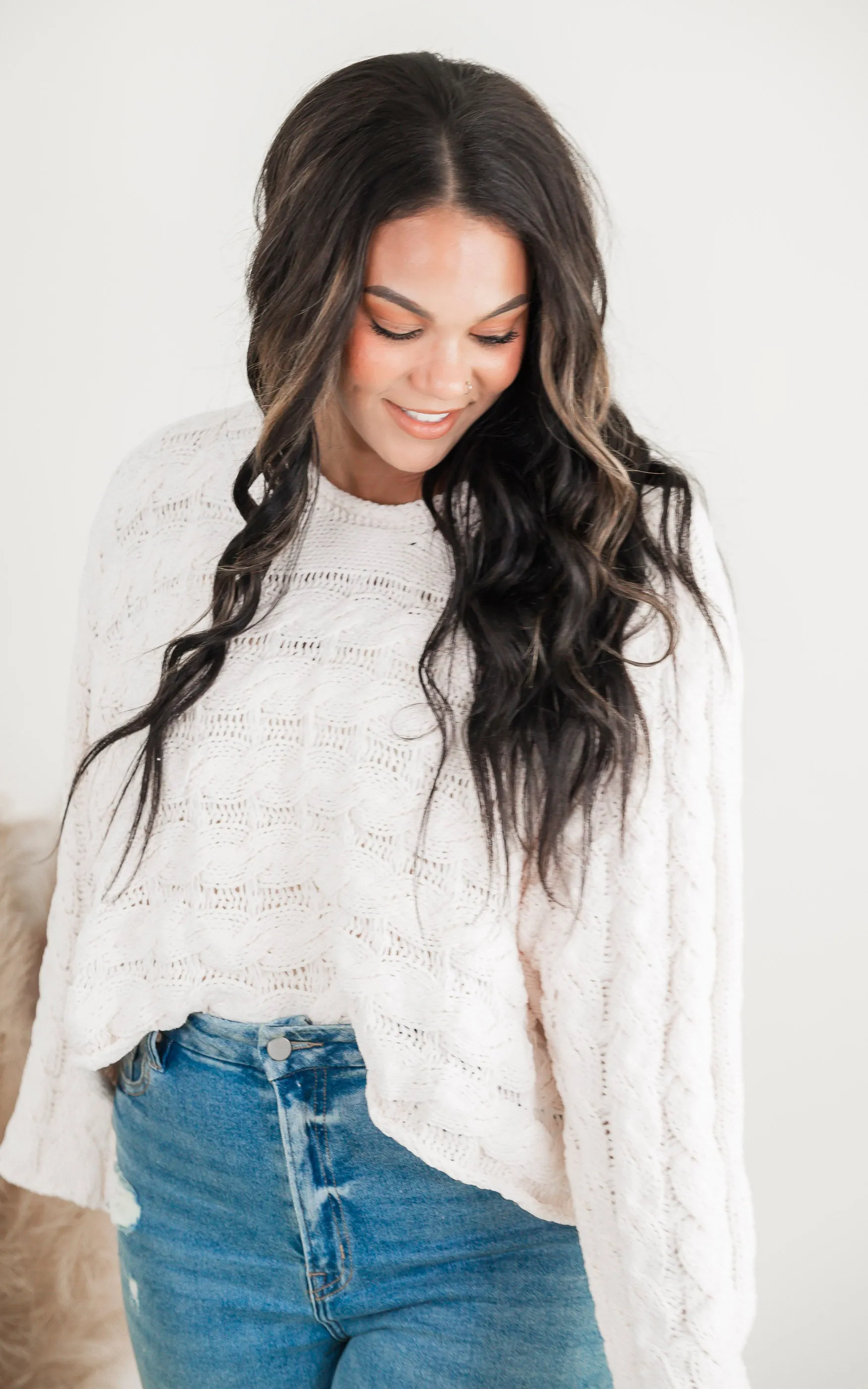 Twisted Cream Cable Oversized Sweater | POL - Final Sale