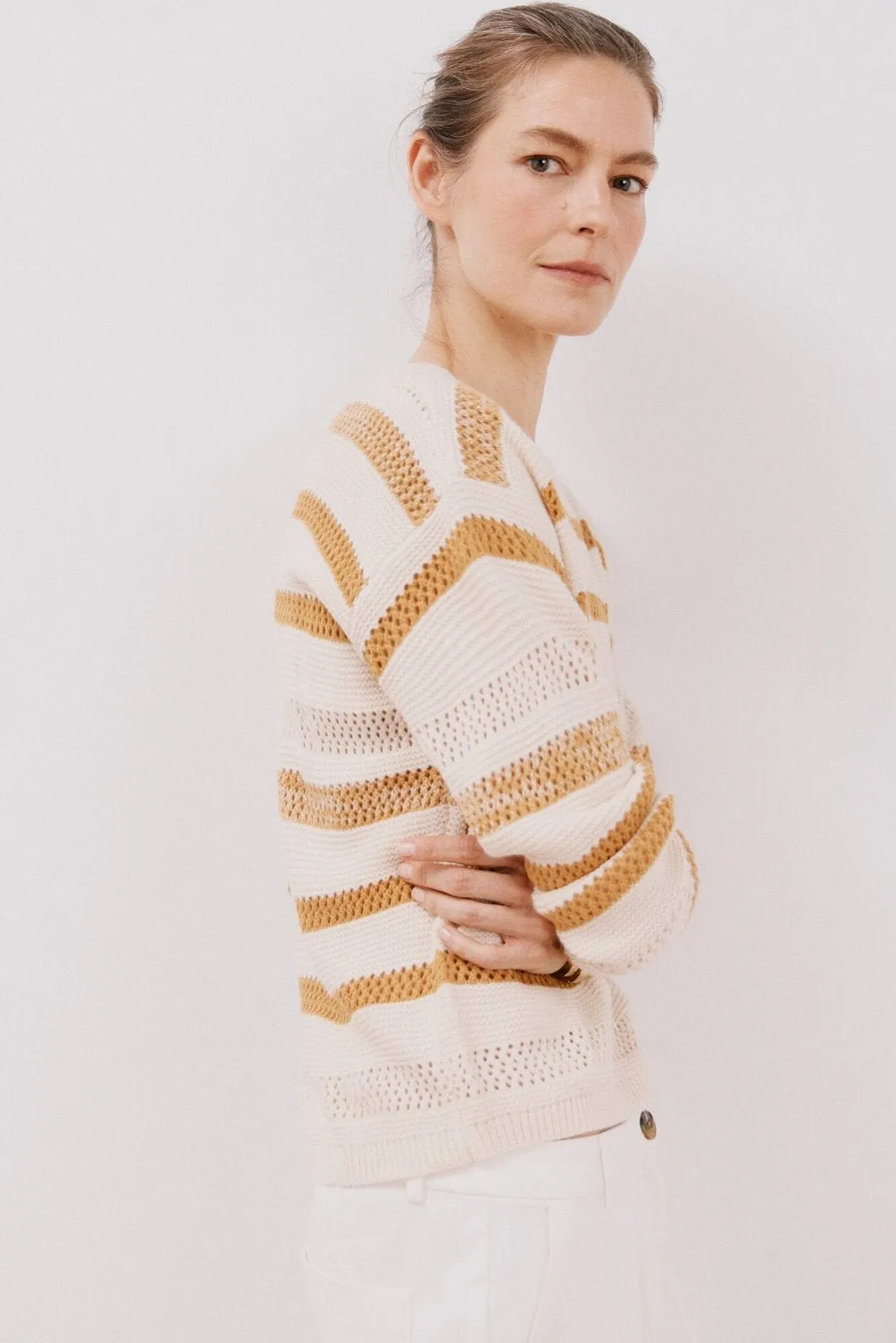 Two-tone striped jumper - Ivory