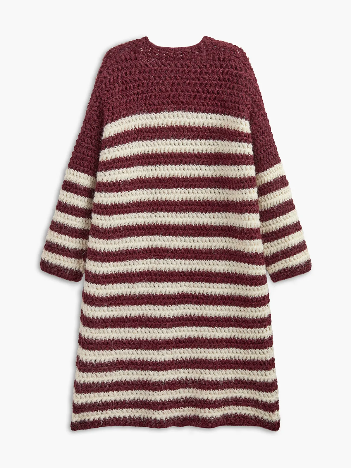 Two-Tone Striped Pockets Long Cardigan