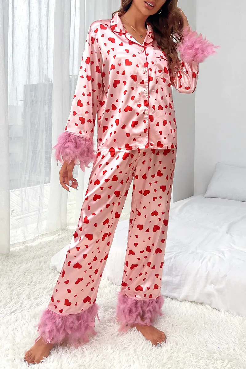 UK0156 Feather Hearts Pajamas Set